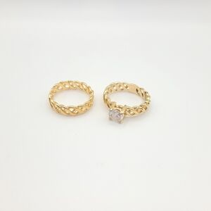Gold Engagement and Wedding Band Ring Set - Matching Braided Size 7.5 - 8